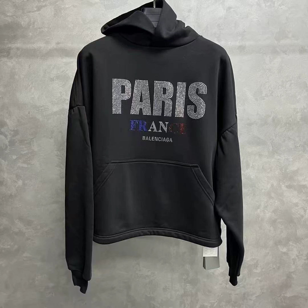 Balenciaga Black Letter Print Hooded Sweater