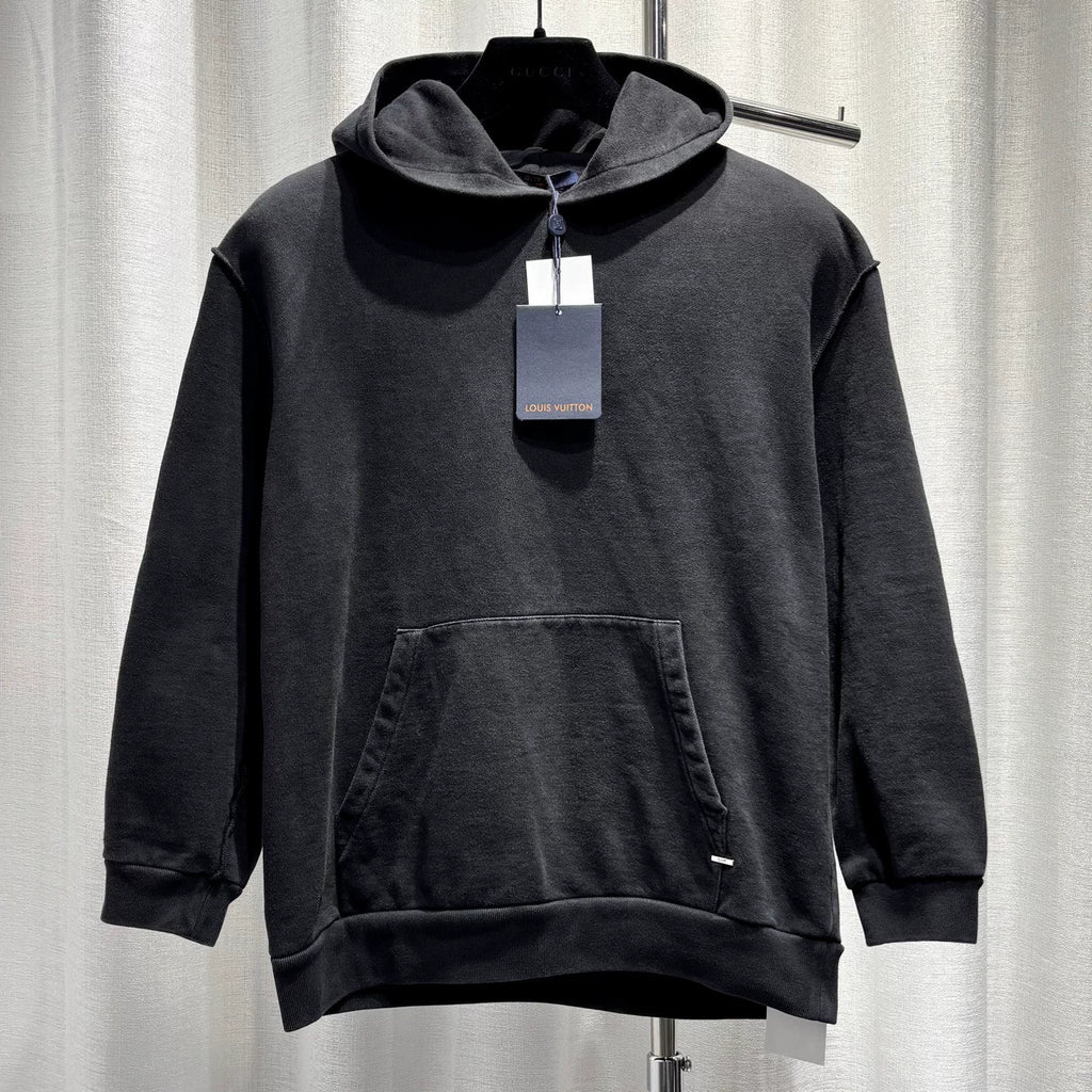 Louis Vuitton Black Instruction Manual Logo Ribbed Collar Combed Cotton Sweater