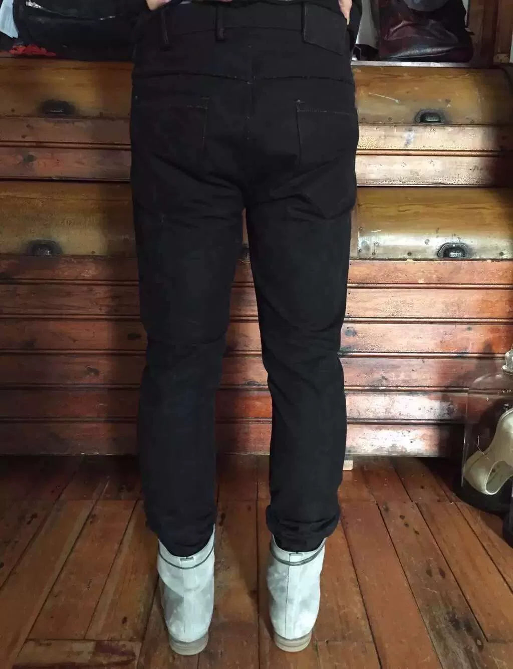 layer-0 Black Canvas 5p Distressed Cotton Trousers