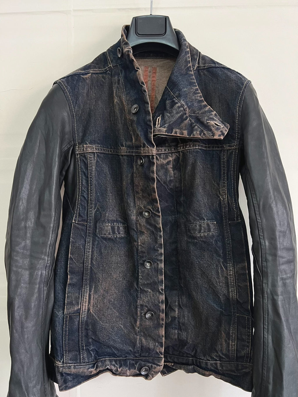 Rick Owens leather-sleeve denim jacket