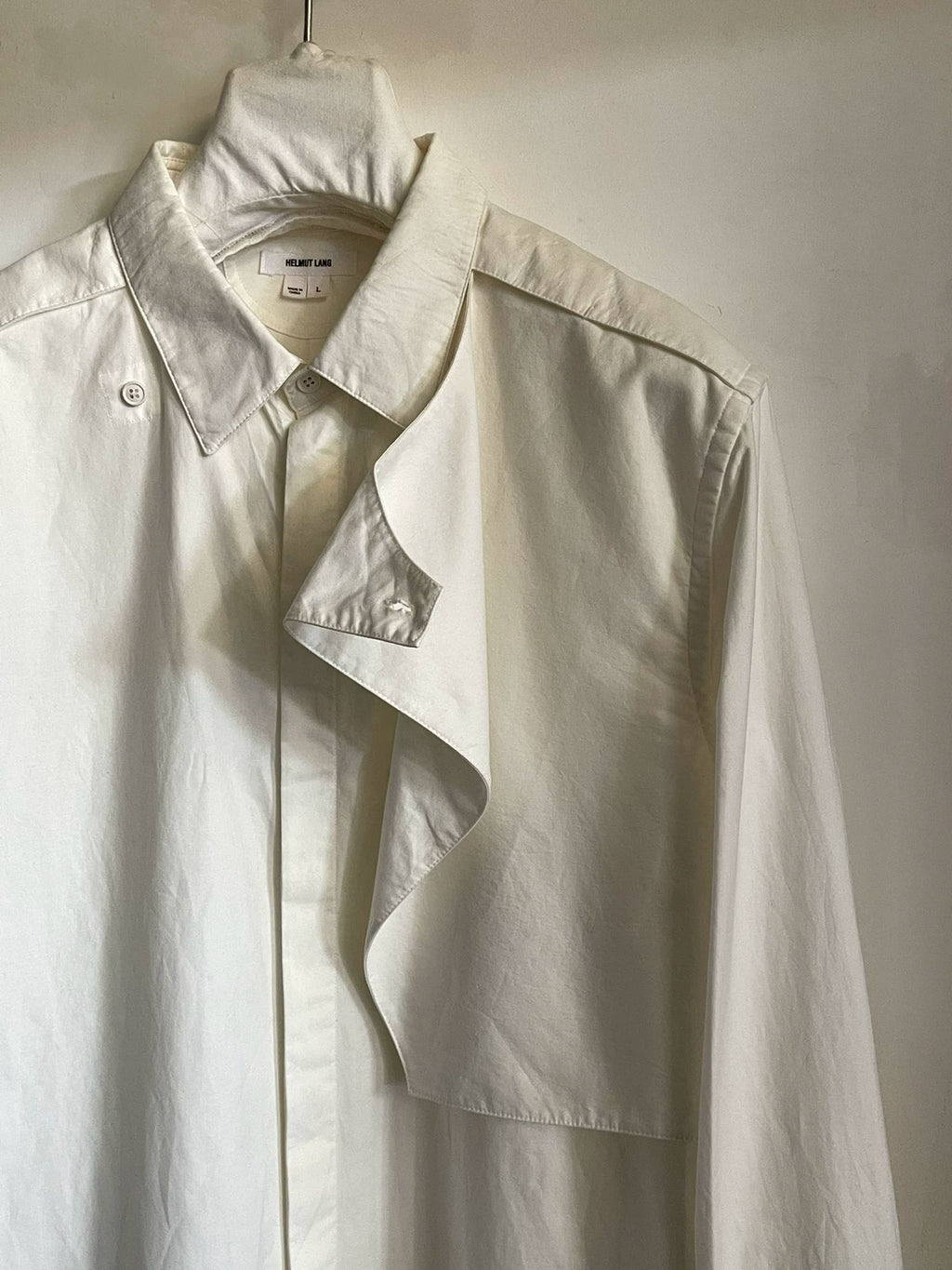 Helmut Lang Military-style asymmetrical collar chest protector white shirt