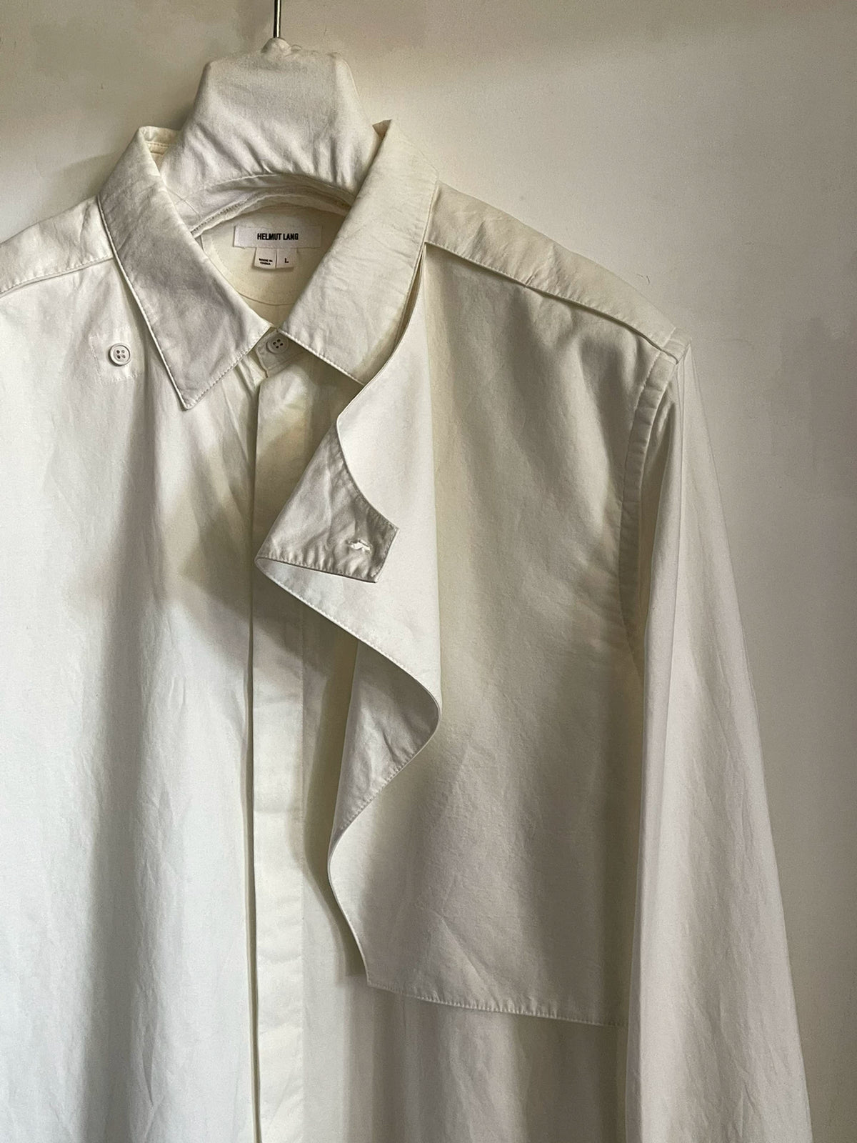 Helmut Lang Military-style asymmetrical collar chest protector white shirt