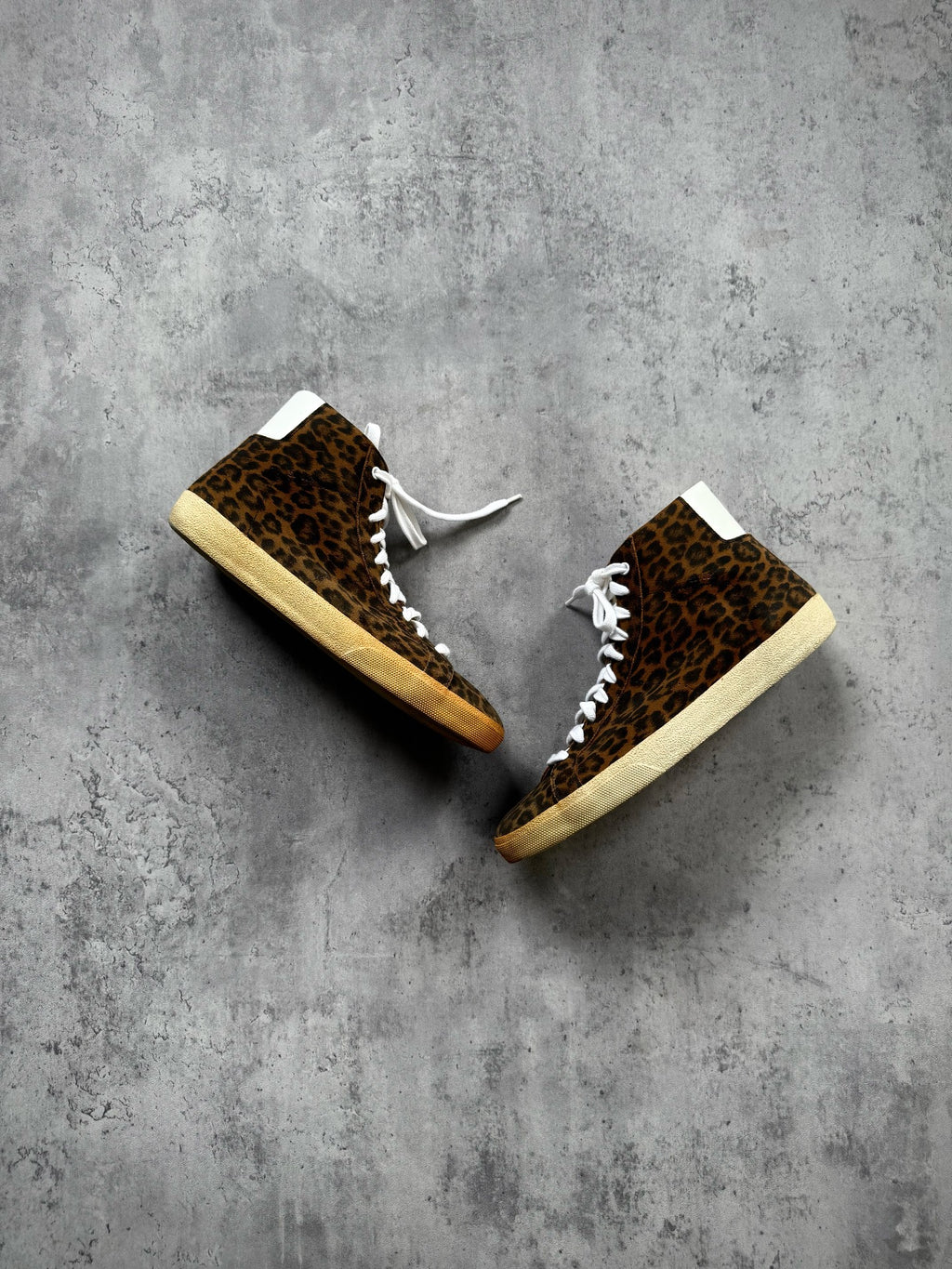 Saint Laurent 13FW SL/06M Yellow Suede Leopard Print High-Top Sneakers by Hedi Slimane