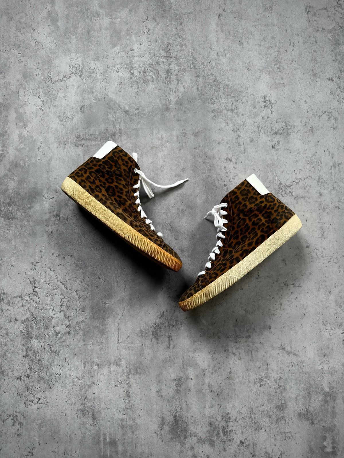 Saint Laurent 13FW SL/06M Yellow Suede Leopard Print High-Top Sneakers by Hedi Slimane