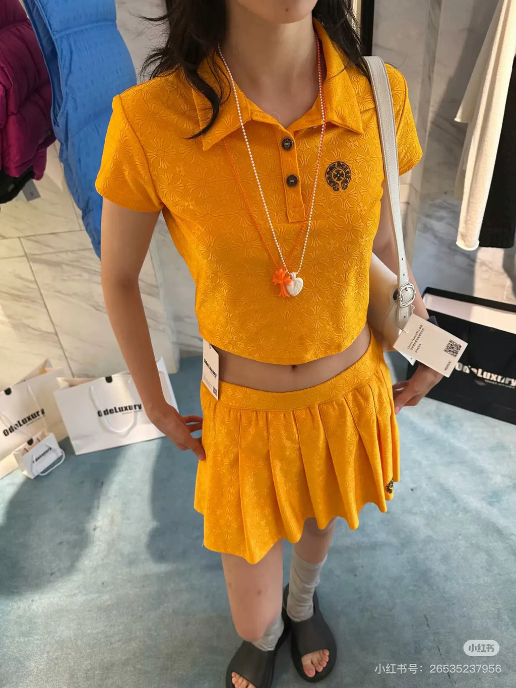 Chrome Hearts Yellow Cross Jacquard Horseshoe Print Pleated Skirt