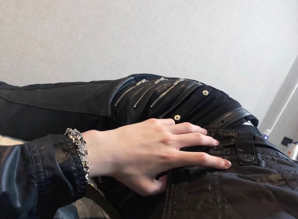 Saint Laurent Slp15fwd02 Zip Zipper Leather Black Jeans