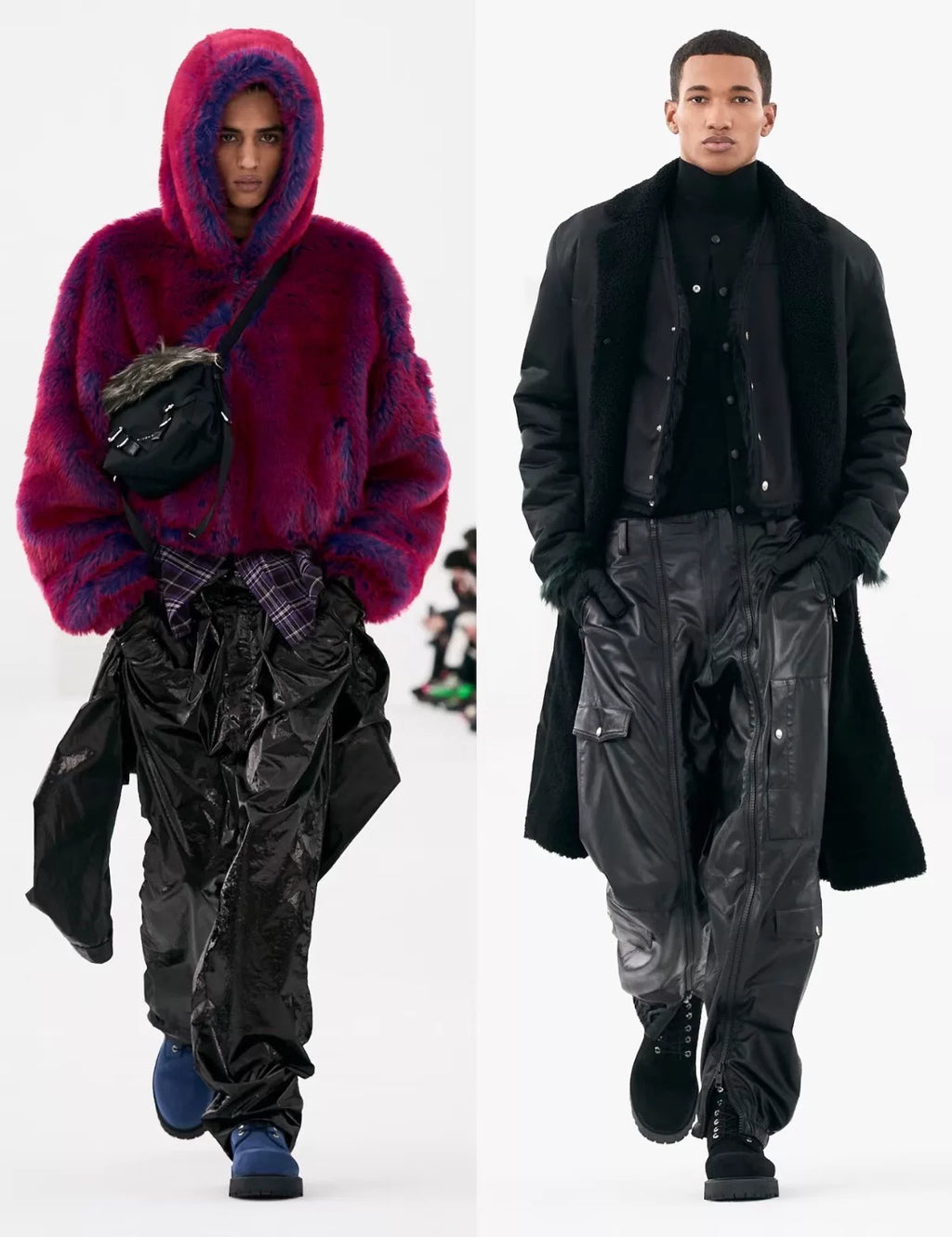 Givenchy FW23 Pink Blue Runway MMW Cropped Hooded Faux Fur Bomber Jacket