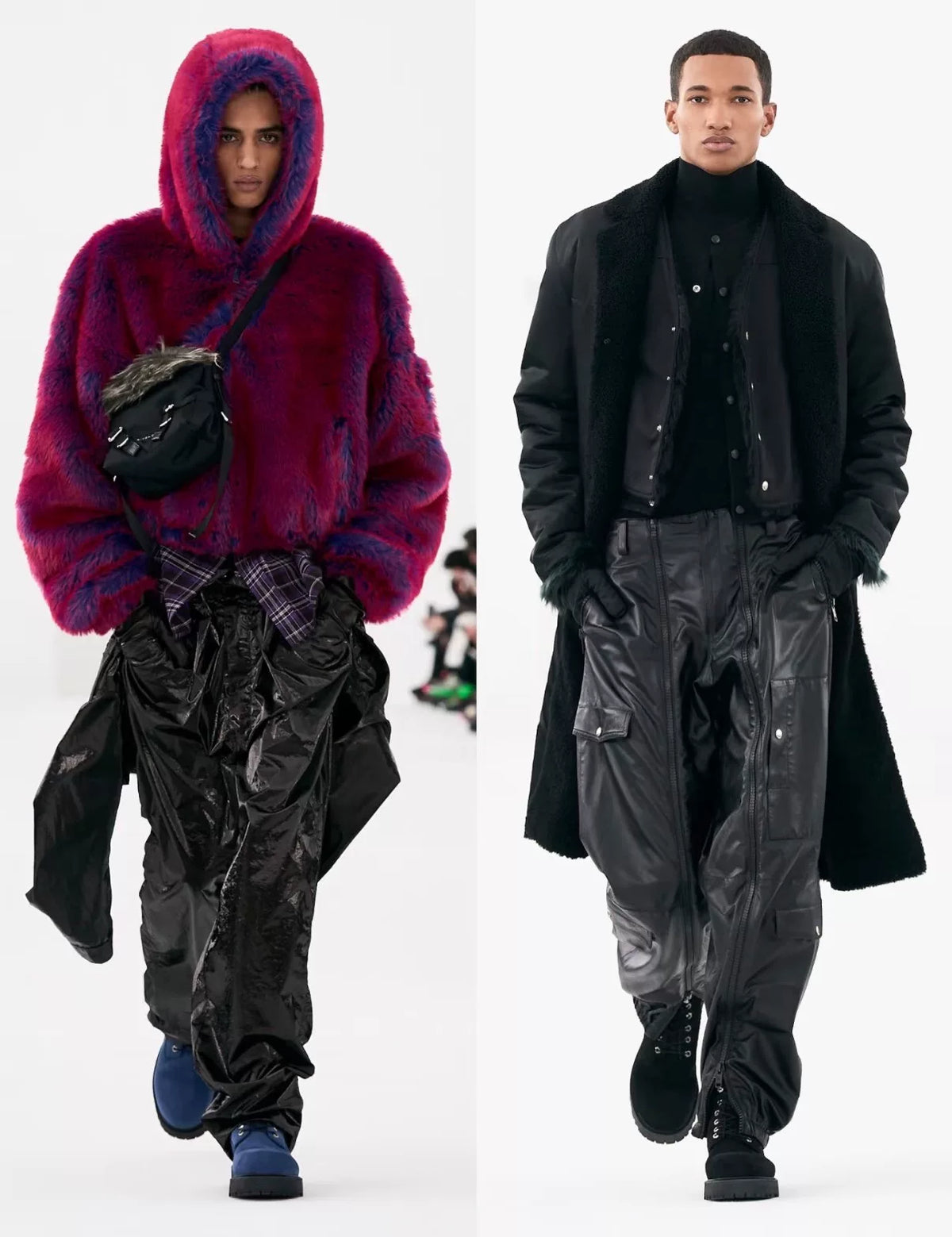 Givenchy FW23 Pink Blue Runway MMW Cropped Hooded Faux Fur Bomber Jacket