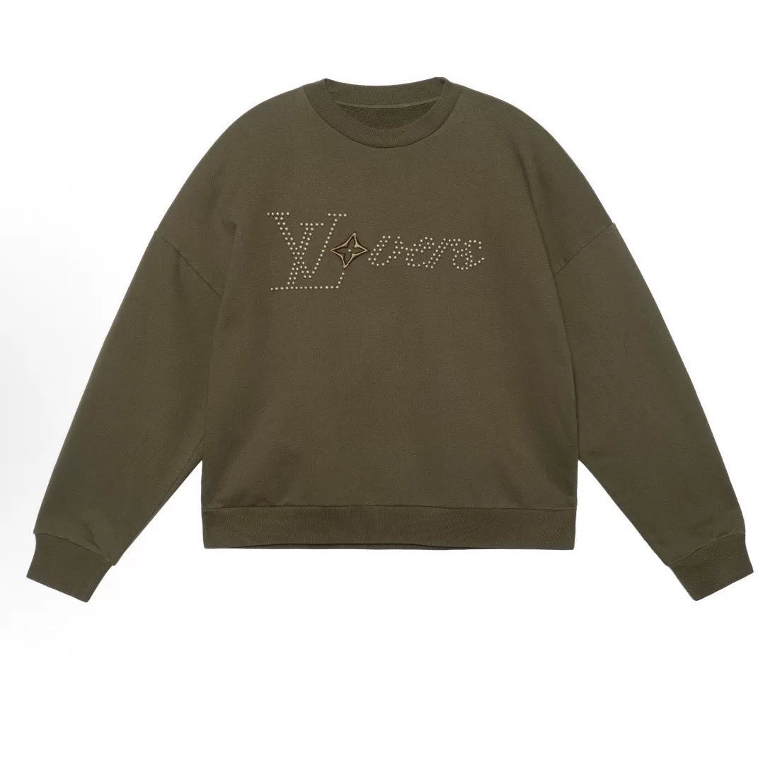 Louis Vuitton SS24 Pharrell Studded Embroidered Logo Cotton Olive Sweater