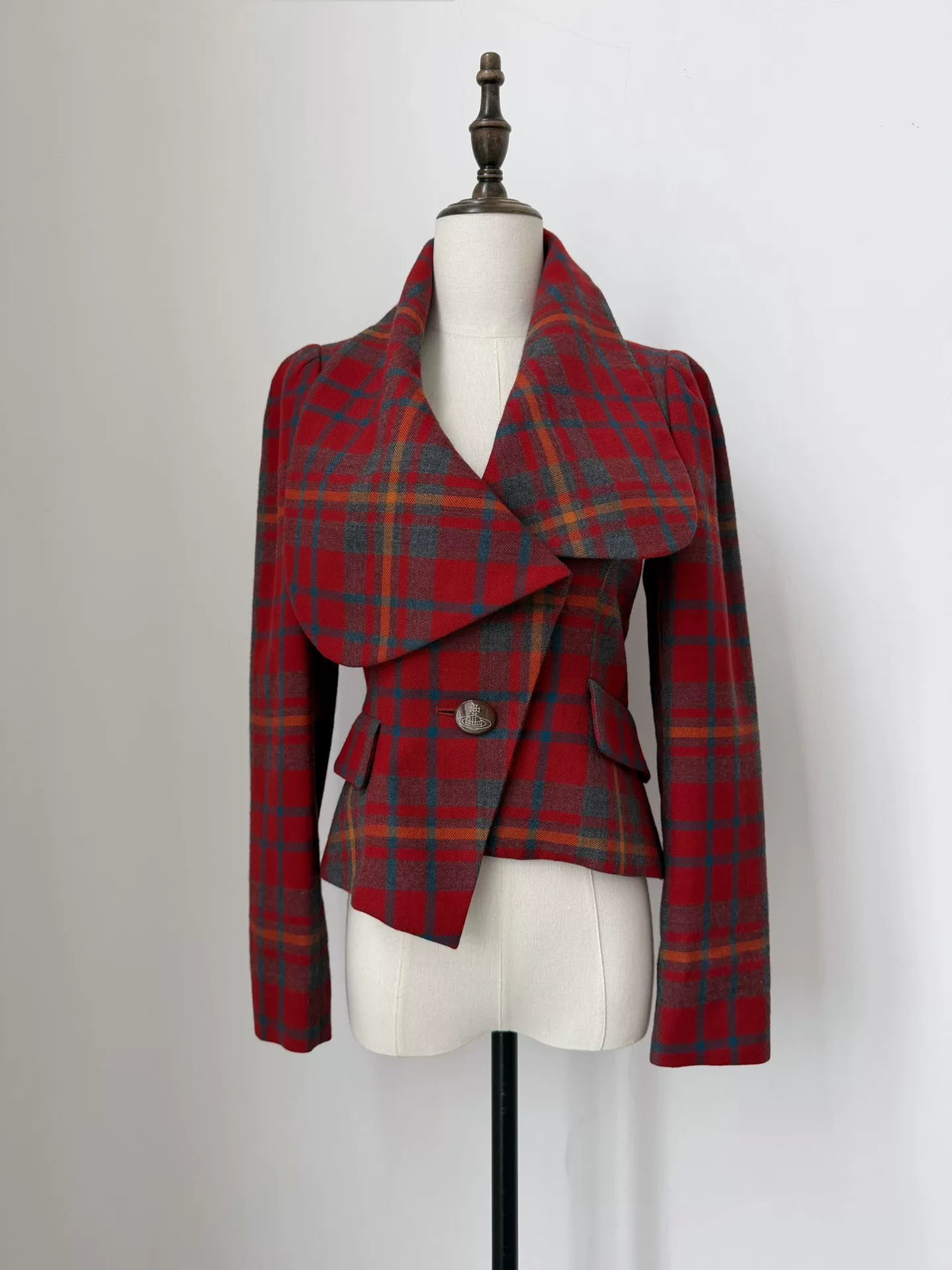 Vivienne Westwood vintage red plaid asymmetric lapel jacket