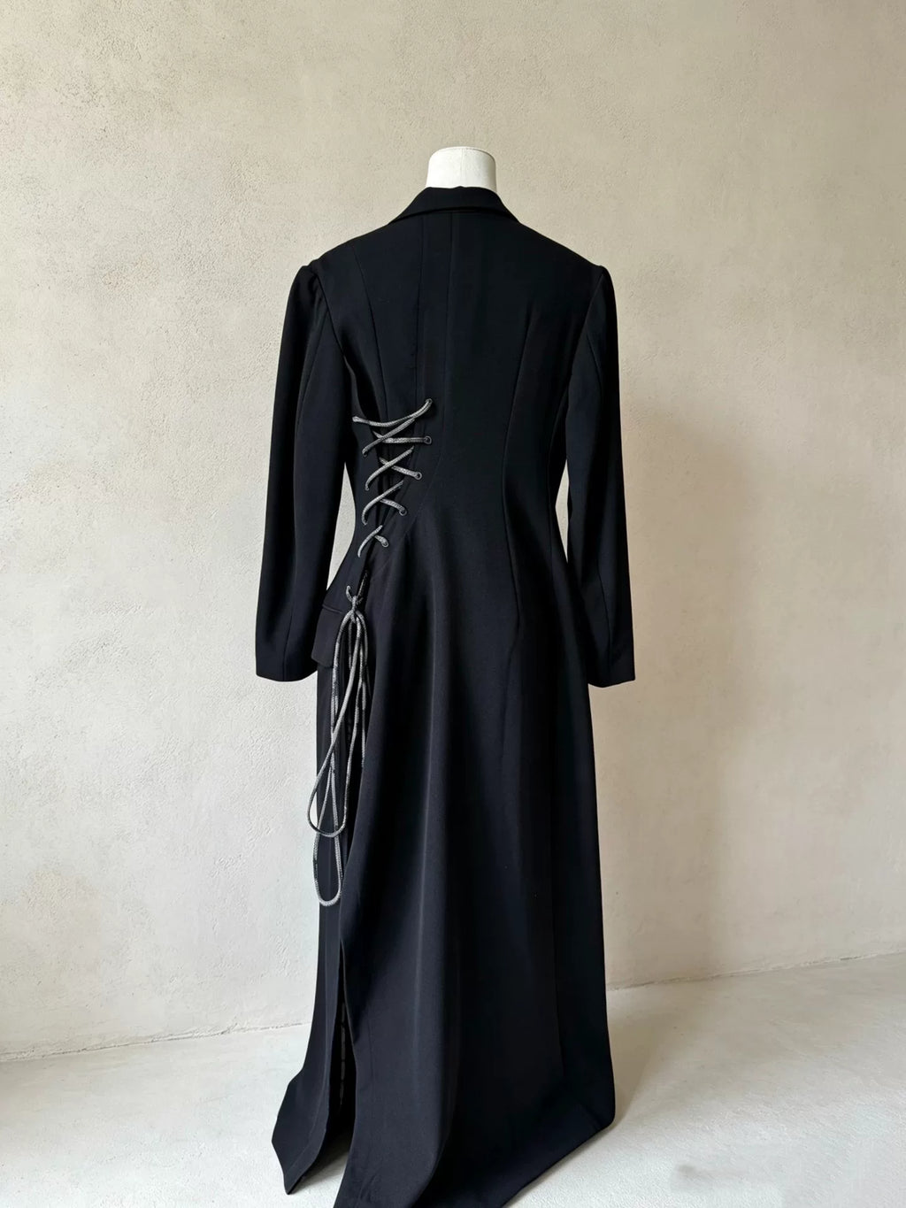 Yohji Yamamoto FW20 Black Corset Lace-Up Wool Coat
