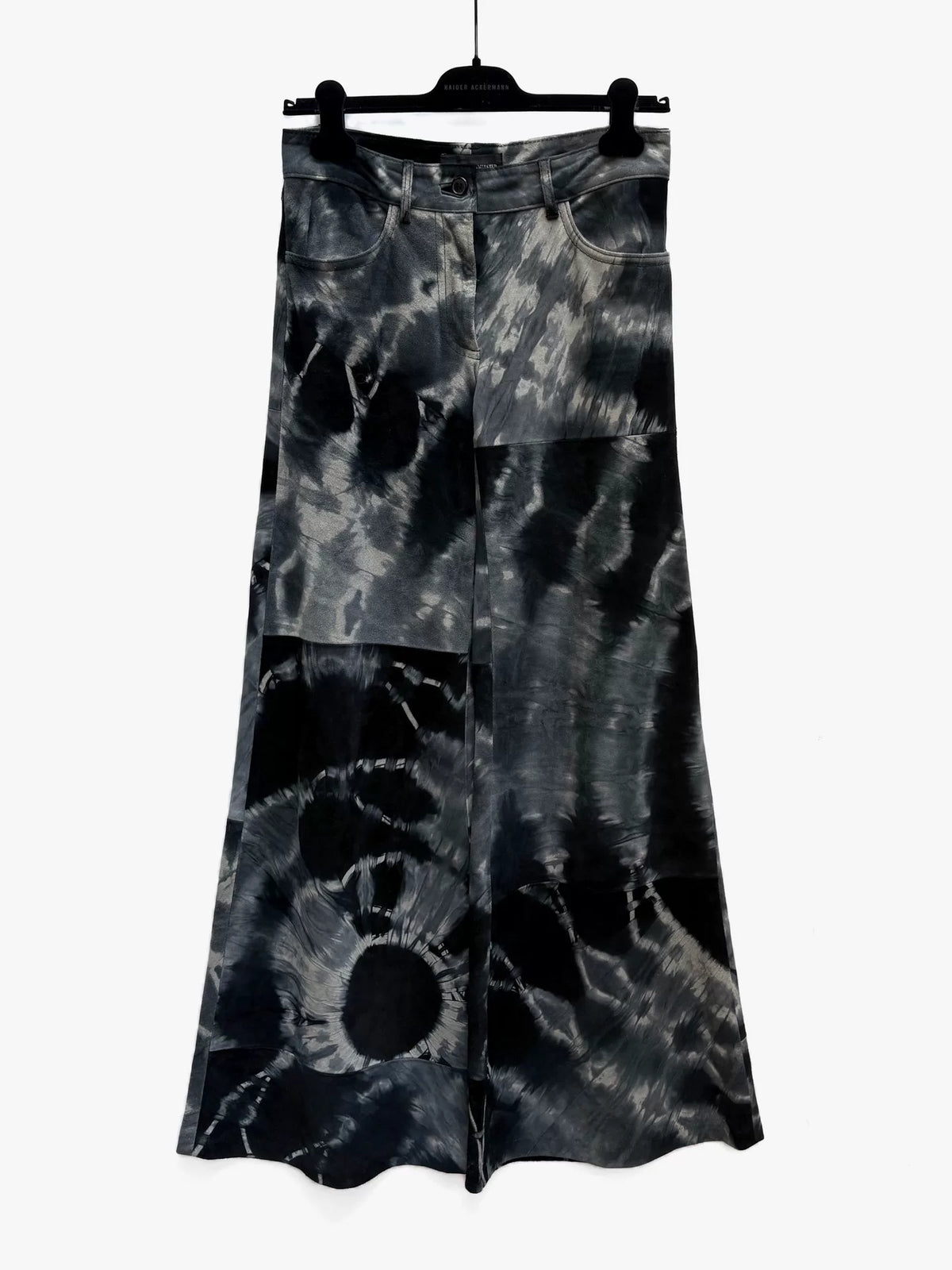 Ann Demeulemeester SS01 Runway Suede Tie-Dye Floor-Length Wide-Leg Pants
