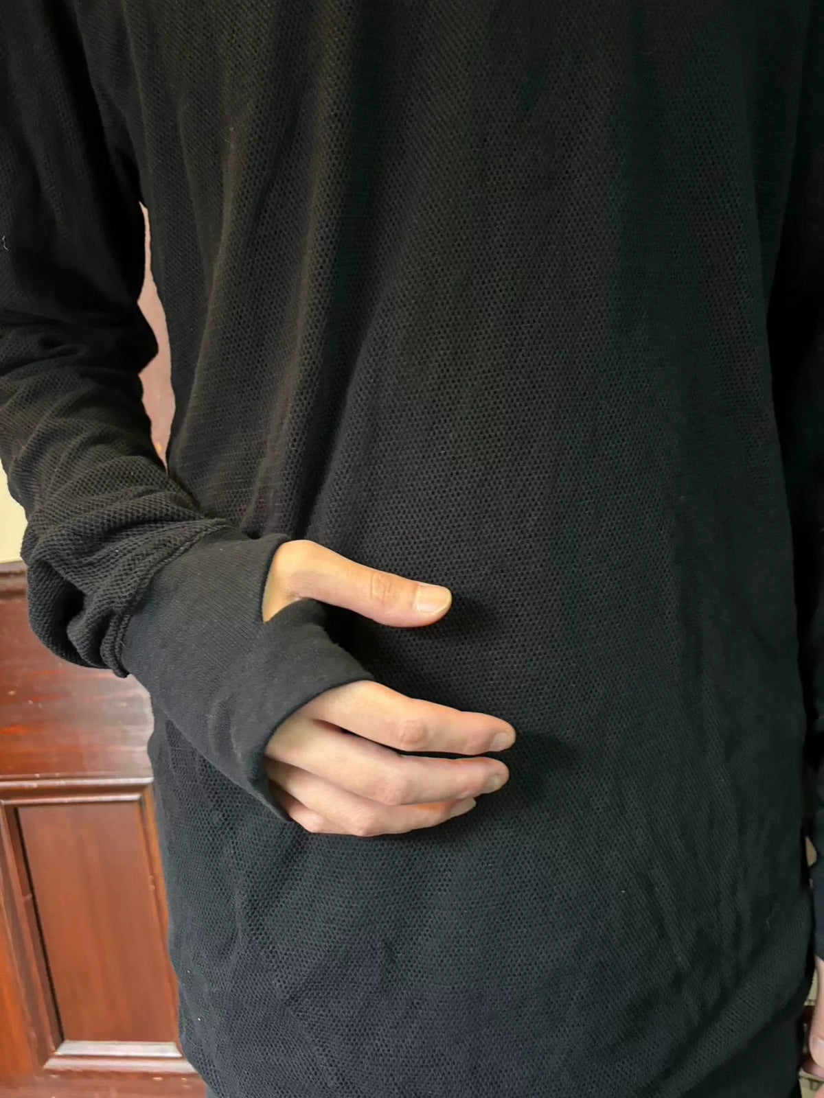 11byBBS Black Mesh Print Cotton Hooded Sweatshirt