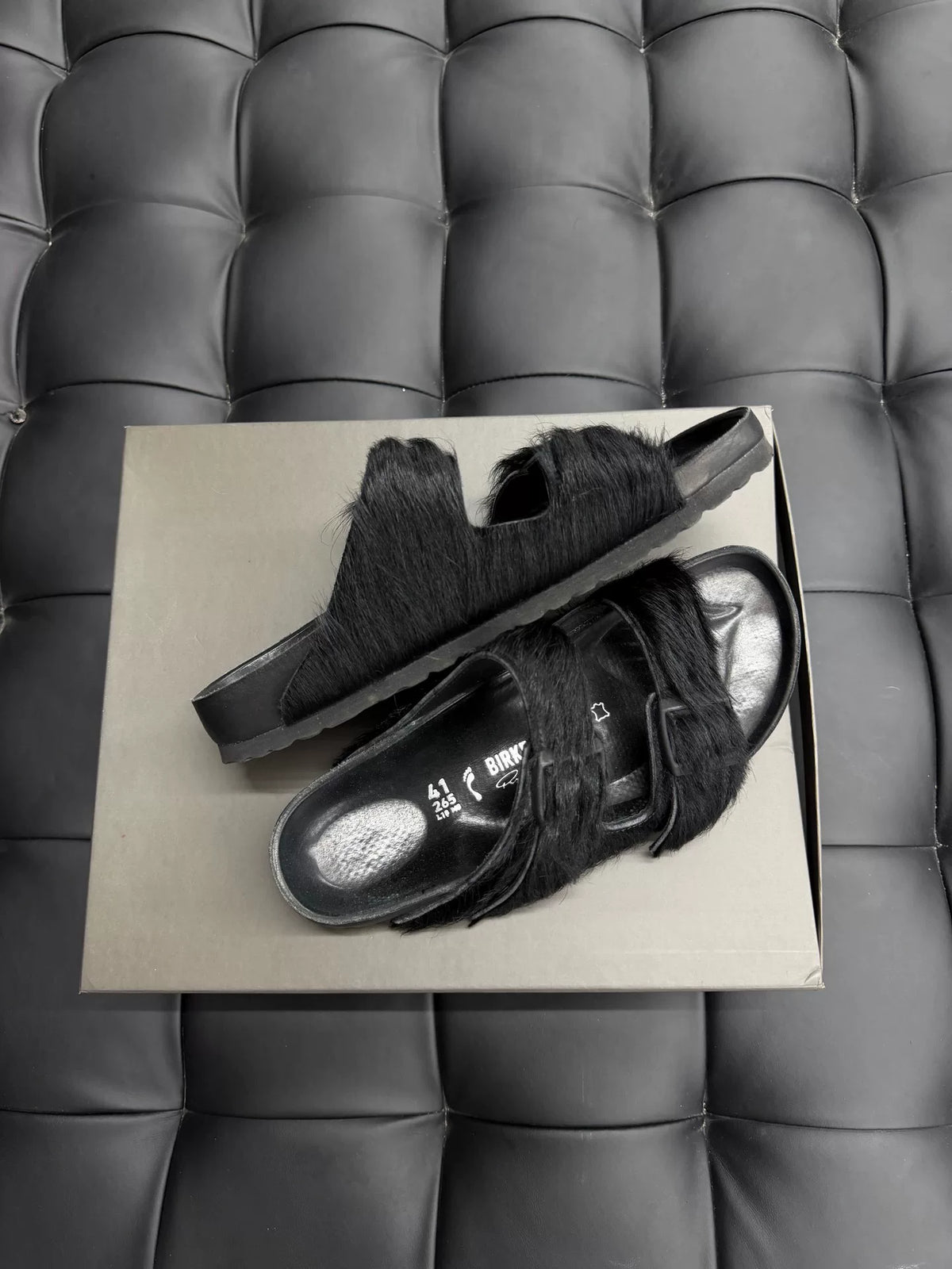 Rick Owens Black Horsehide Sandals
