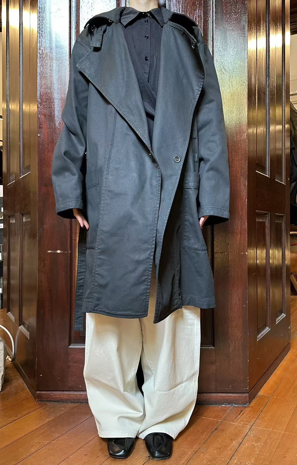 Lemaire FW25 Charcoal Grey Coal Straight Belted Cotton Coat
