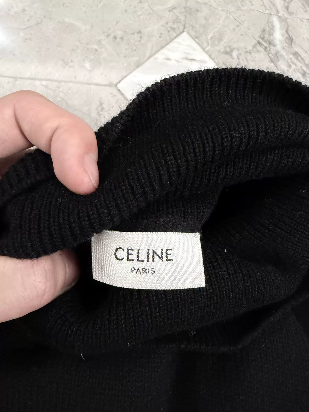Celine Black Arc de Triomphe Embroidered Turtleneck Cashmere Sweater by Hedi Slimane
