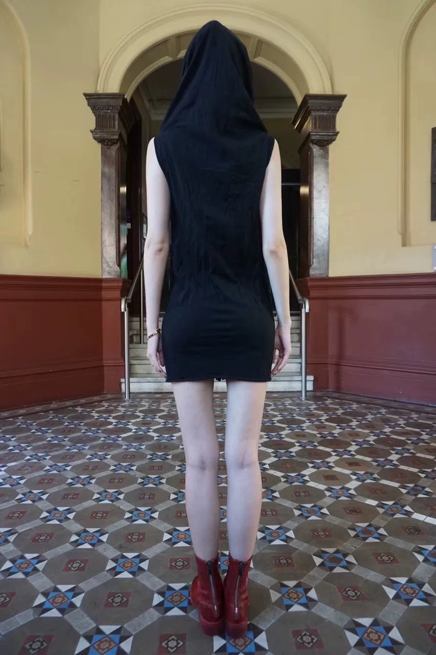 M.A+ SS17 Black Hooded Long Cotton Dress