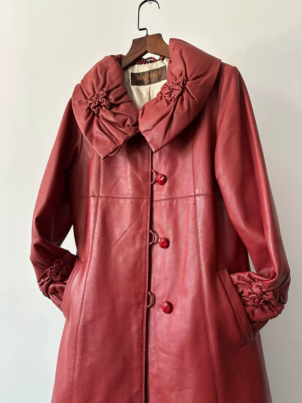 Balmain vintage-style lambskin mid-length coat