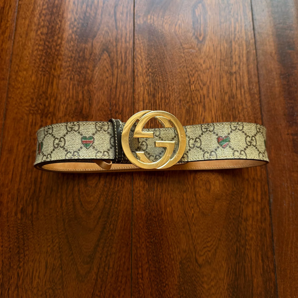 Gucci Monogram Print Leather Belt