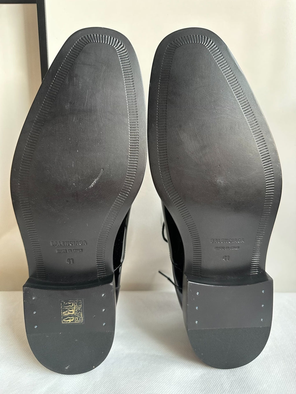 Balenciaga Black Patent Leather Crystal-Heel Lace-Up Shoes