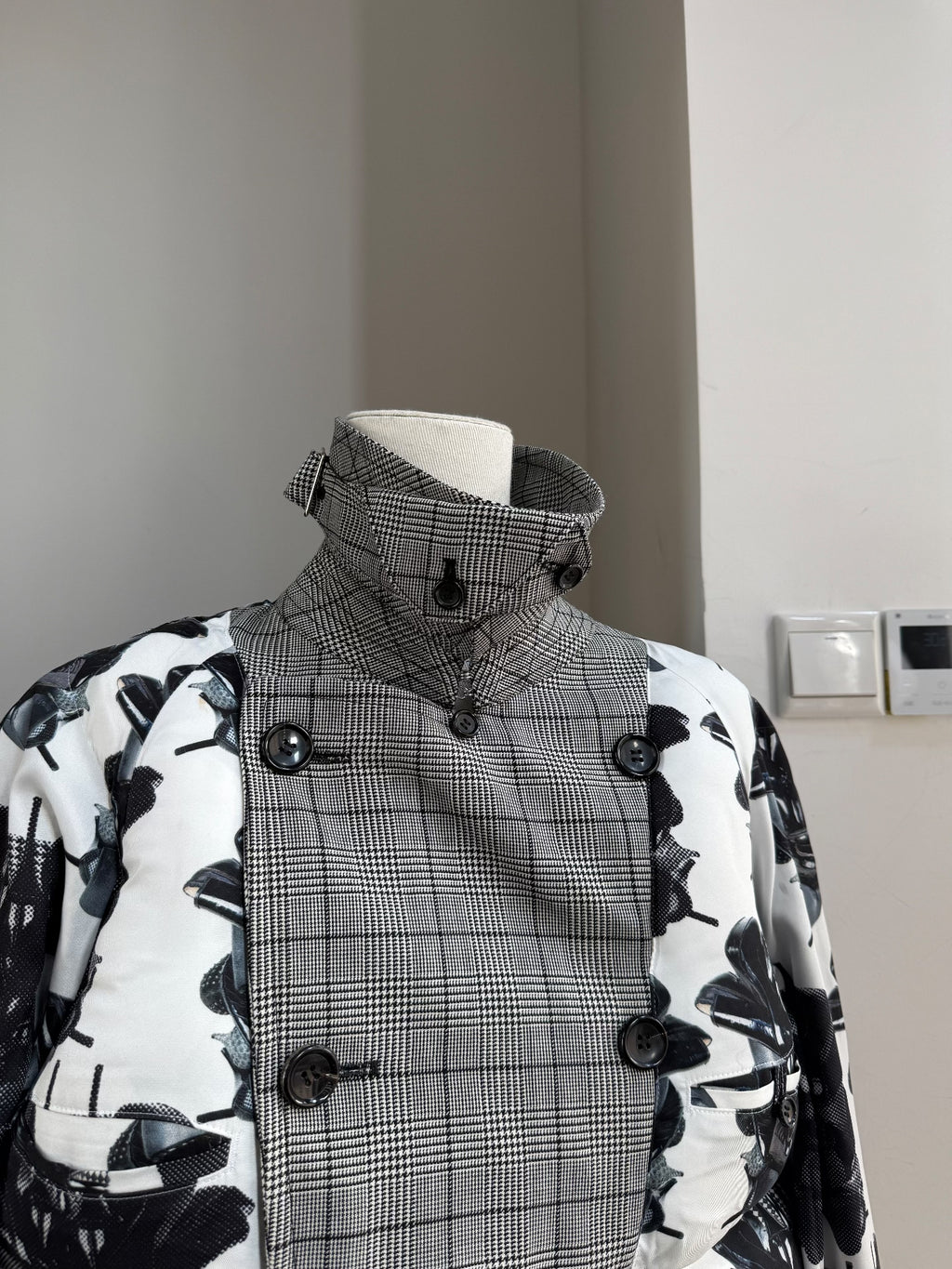 Comme Des Garçons Homme Plus Houndstooth Floral Patchwork Coat