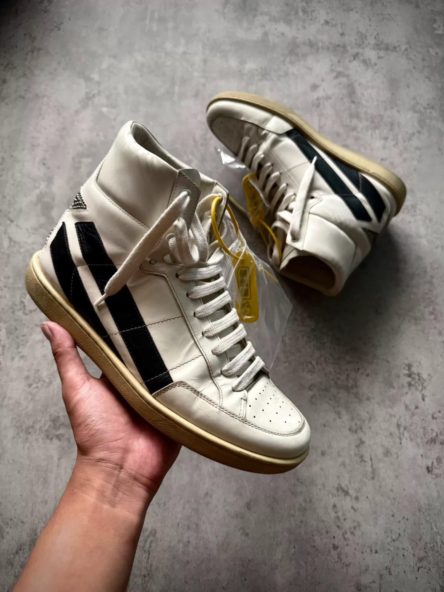 Saint Laurent Paies 16AW White Black Star Stud High-Top Sneakers by Hedi Slimane