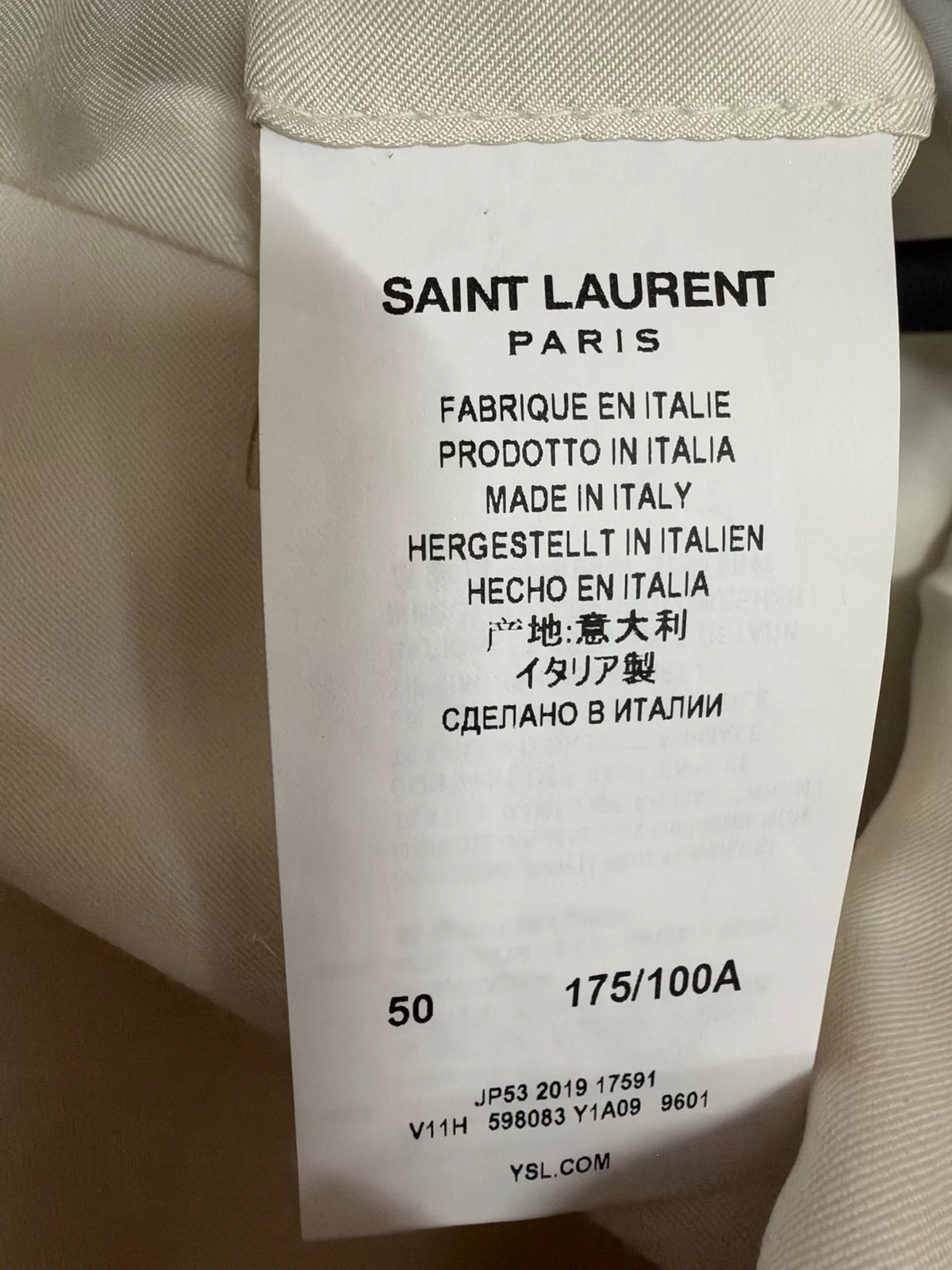 Saint Laurent Paris FW19 Off-White Peak-Lapel Double-Breasted Wool Blazer