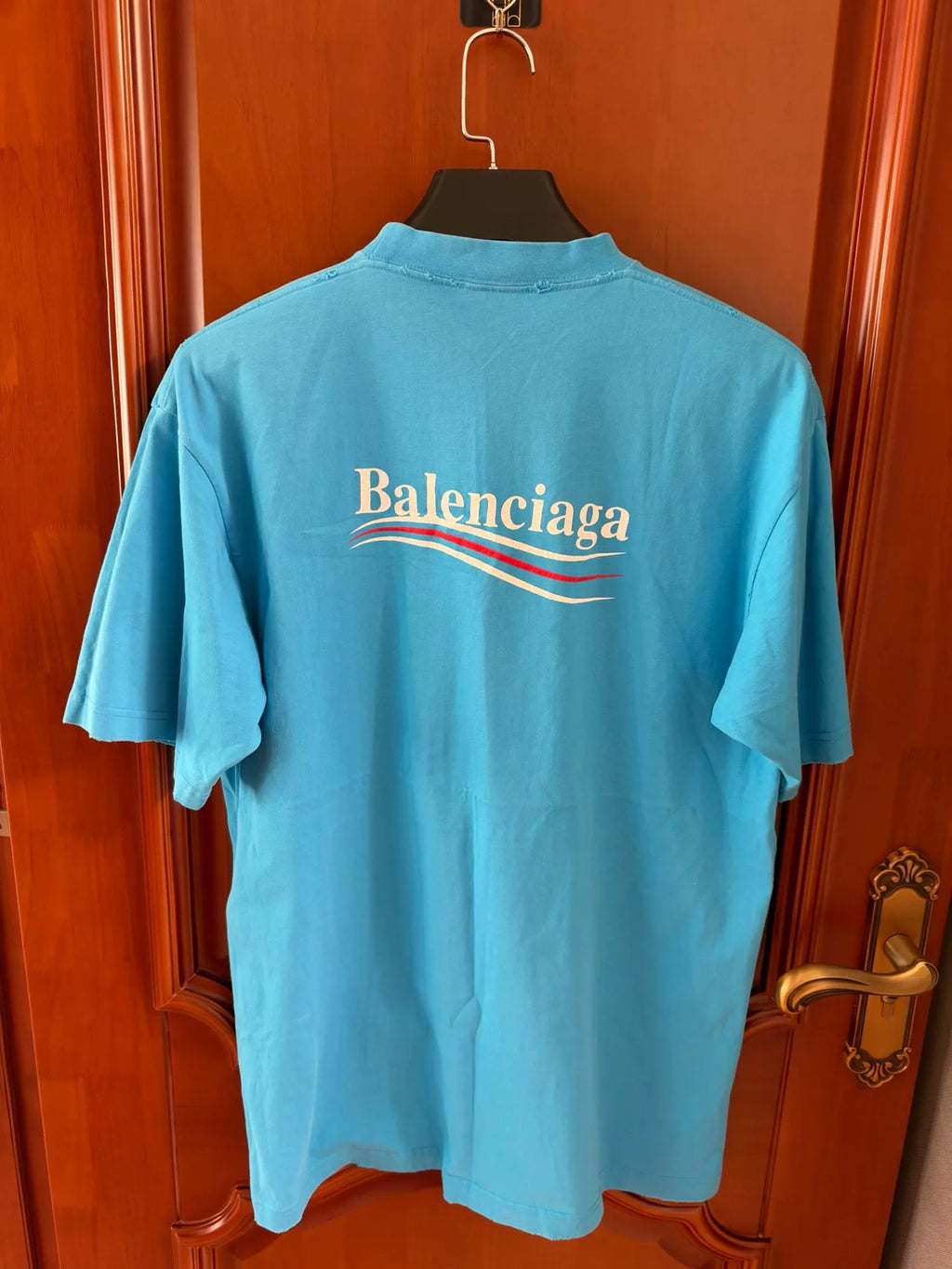 Balenciaga Blue Cola Destruction Logo Short Sleeve T-Shirt