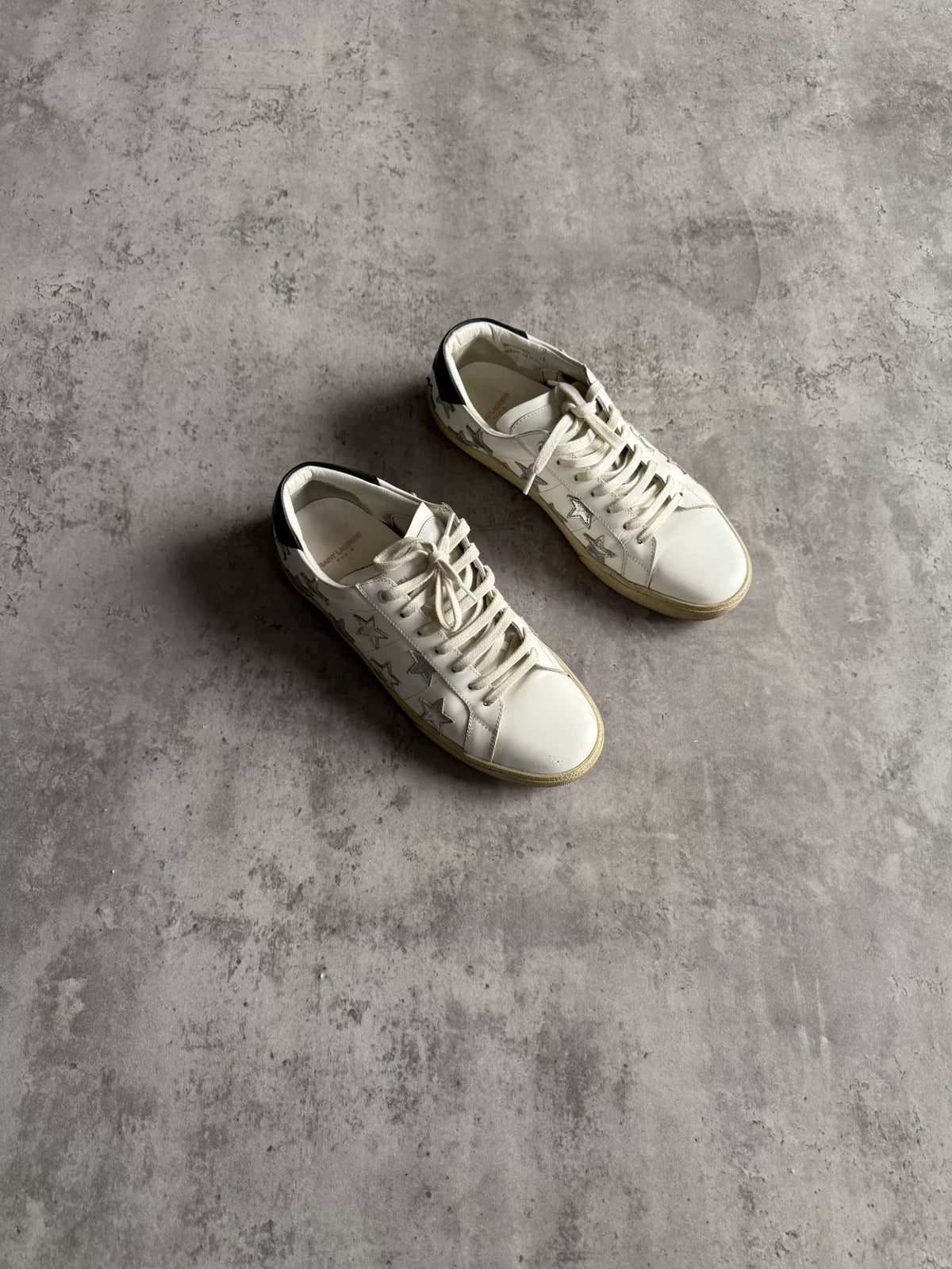 Saint Laurent Paris SS16 White Silver Star Appliqués Sneakers by Hedi Slimane