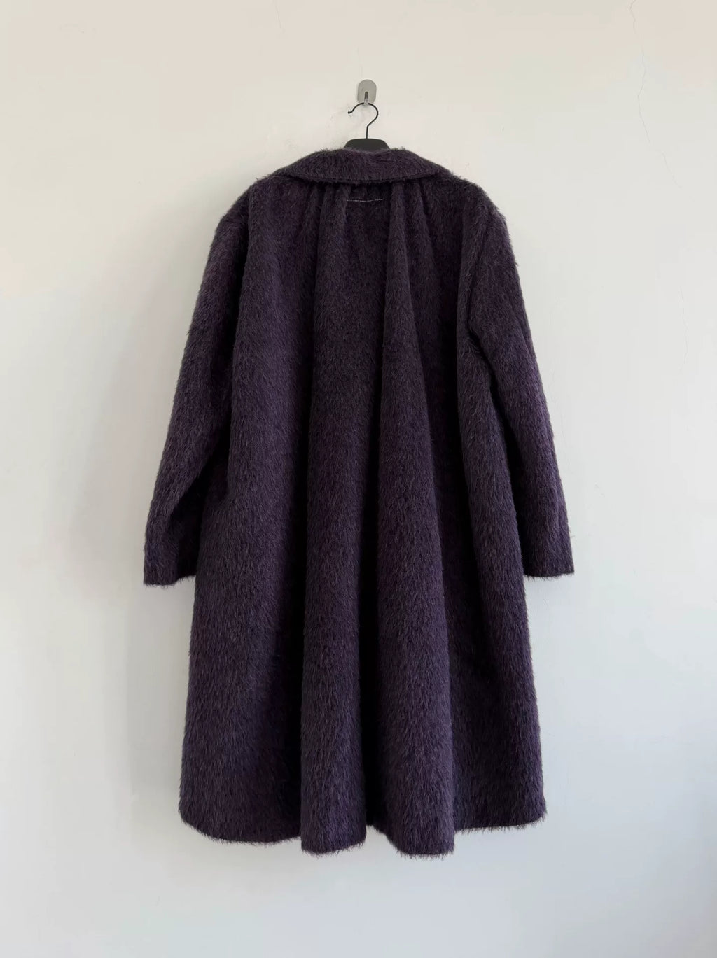 MM6 Maison Margiela Dark Grape Purple Umbrella Pleats Wool Mohair Blend Coat