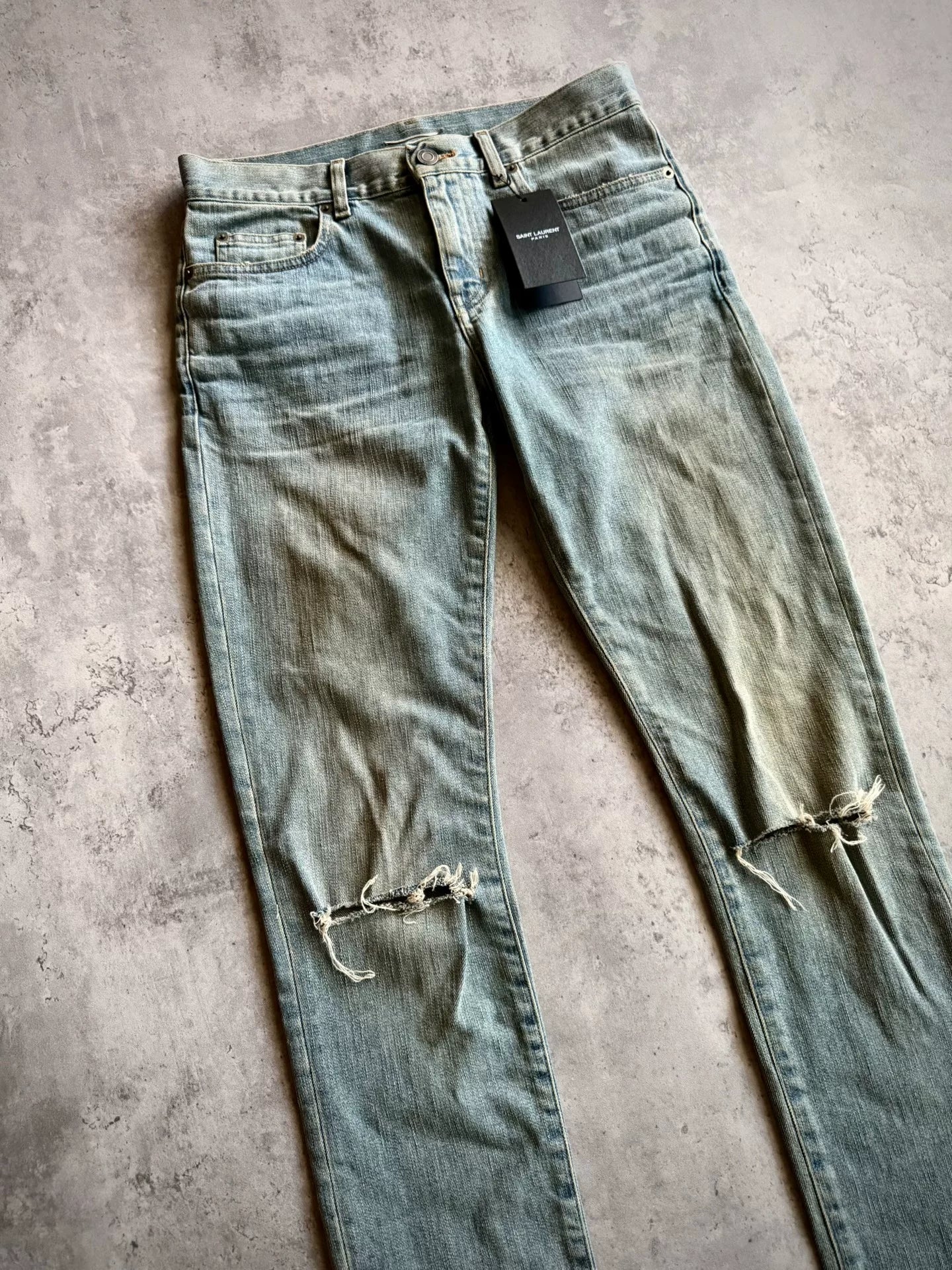 Saint Laurent 15AW D02 Ice Blue Washed Distressed Jeans by Hedi Slimane