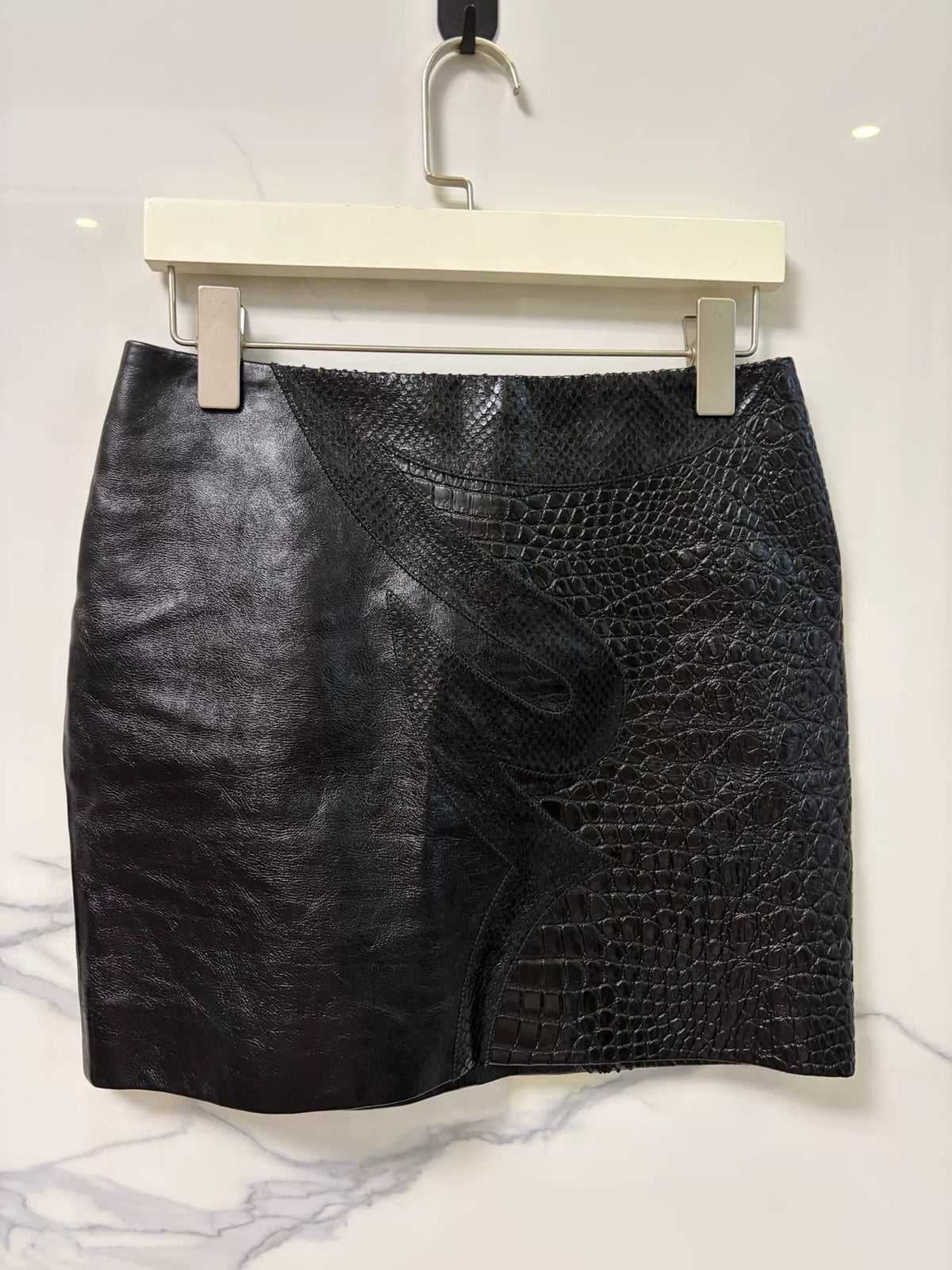 Saint Laurent Black crocodile‑pattern Leather Skirt