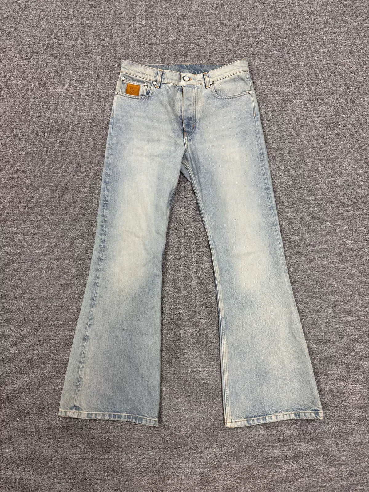 Louis Vuitton SS25 Embroidered Logo Denim Flared Trousers