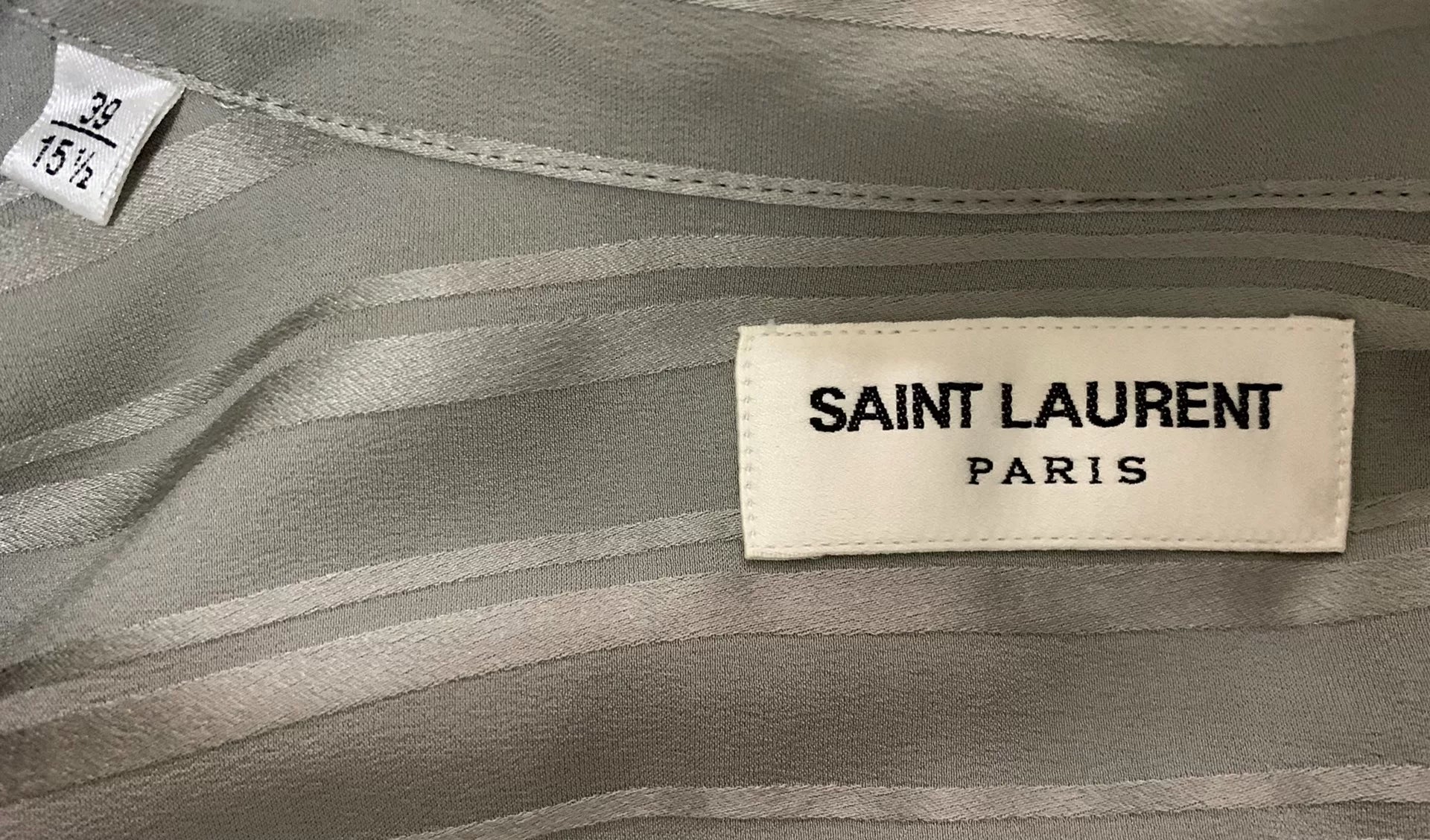 Saint Laurent 22FW Runway Silk Silver Striped Shirt