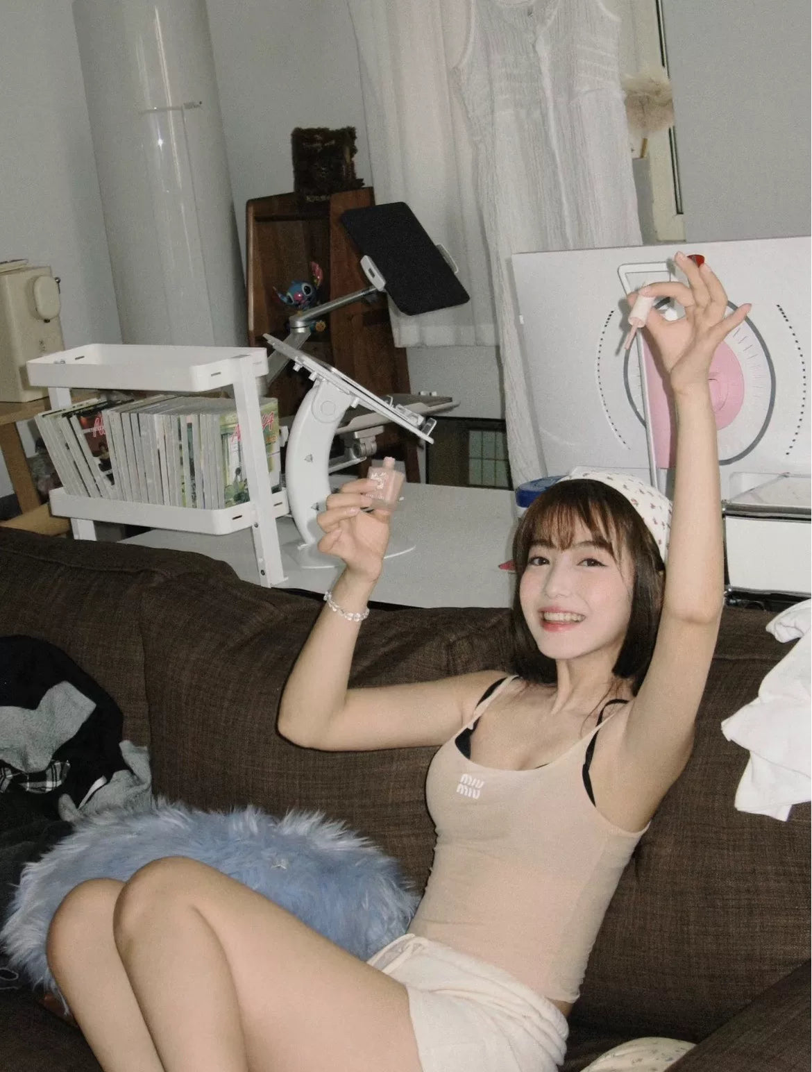 MiuMiu logo Nude Letter Print Camisole
