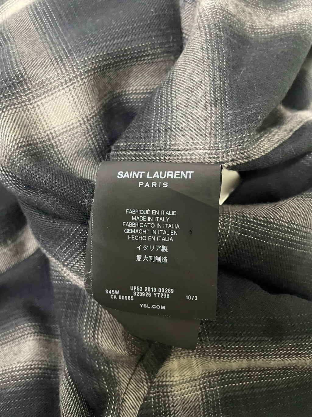 Saint Laurent 13FW Hedi Slimane Black White Plaid Cat-Eye Button Shirt by Hedi Slimane