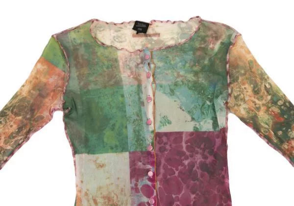 Jean Paul Gaultier Vintage Green Mottled Print Mesh Top
