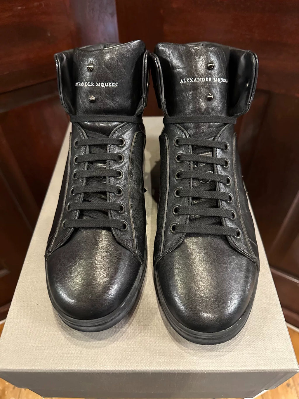 Alexander McQueen SS15 Black Studded Mid-Top Sneakers