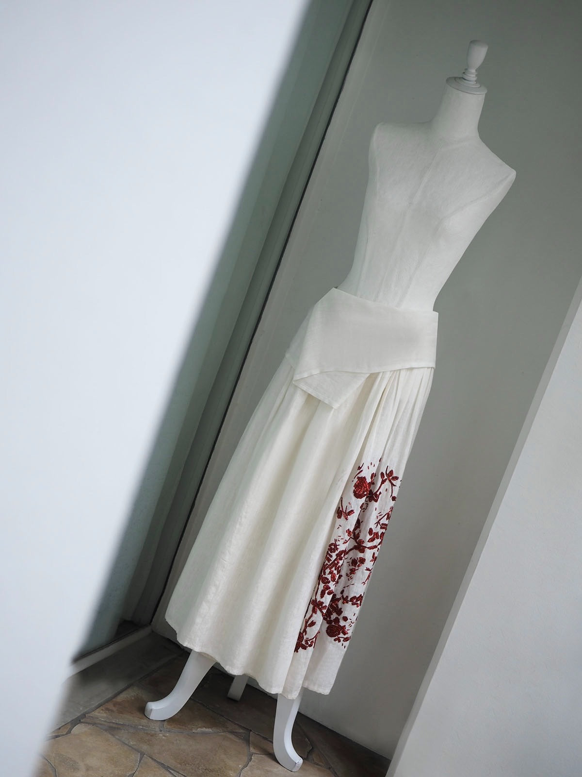 Dries Van Noten SS00 Beaded Floral Linen Skirt