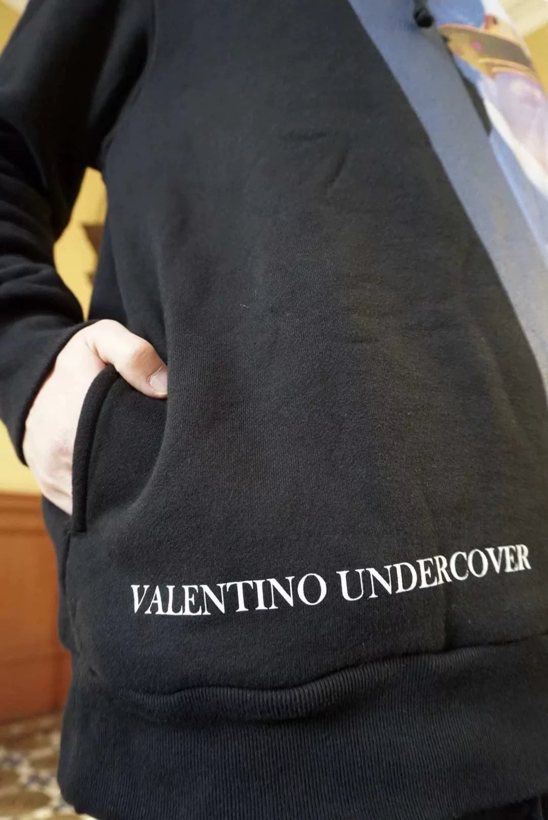 Undercover × VALENTINO Time Traveler Print Hooded Cotton Sweater