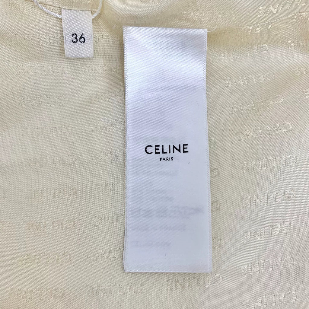 Celine Beige Gold-Button Wool Collared Single-Breasted Short Sleeve Boucle Jacket