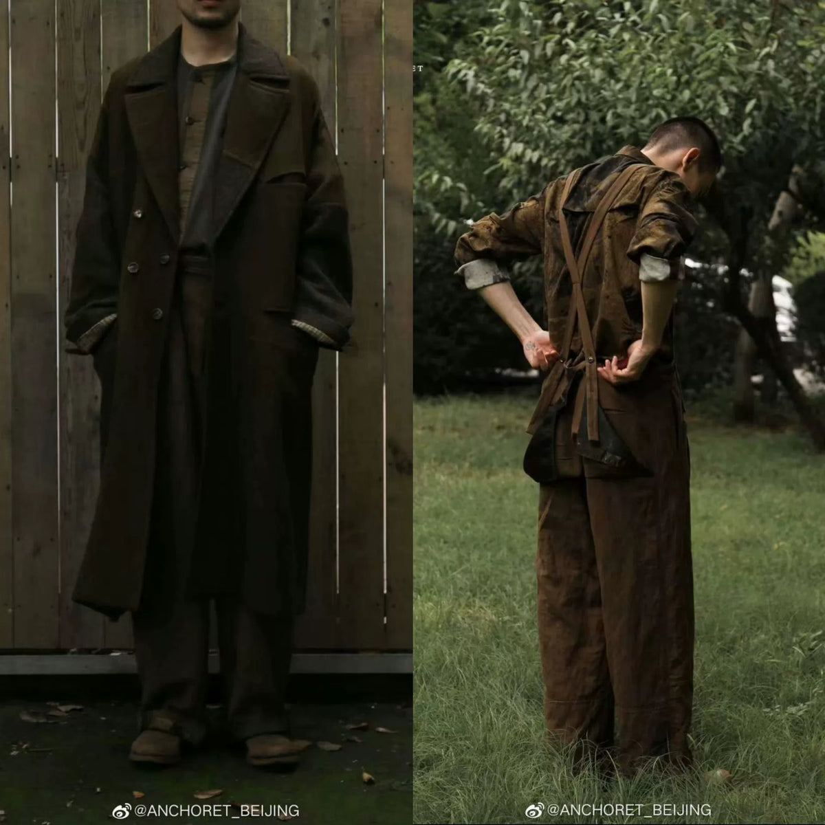 ziggy chen 21aw Bamboo Shadow Flap Hybrid Wool Gold Thread Subtle Pattern Overalls Long Pants