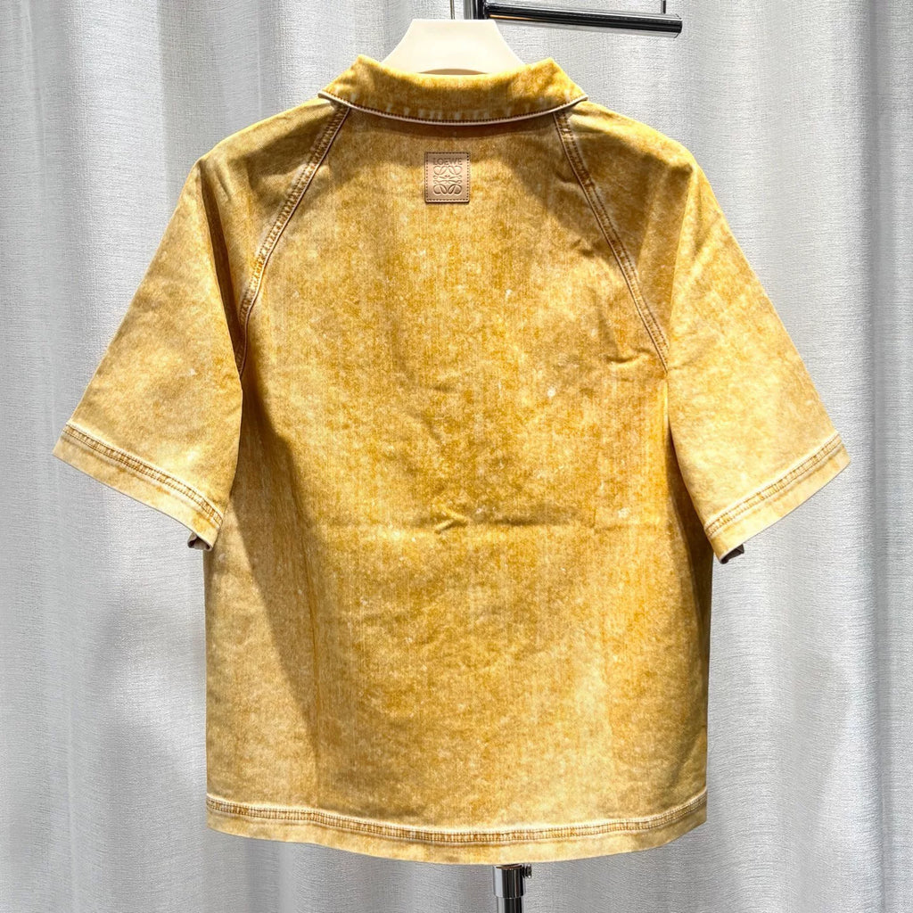 Loewe Short Sleeve Polo Shirt Lapel Shirt Leather Patch Shirt