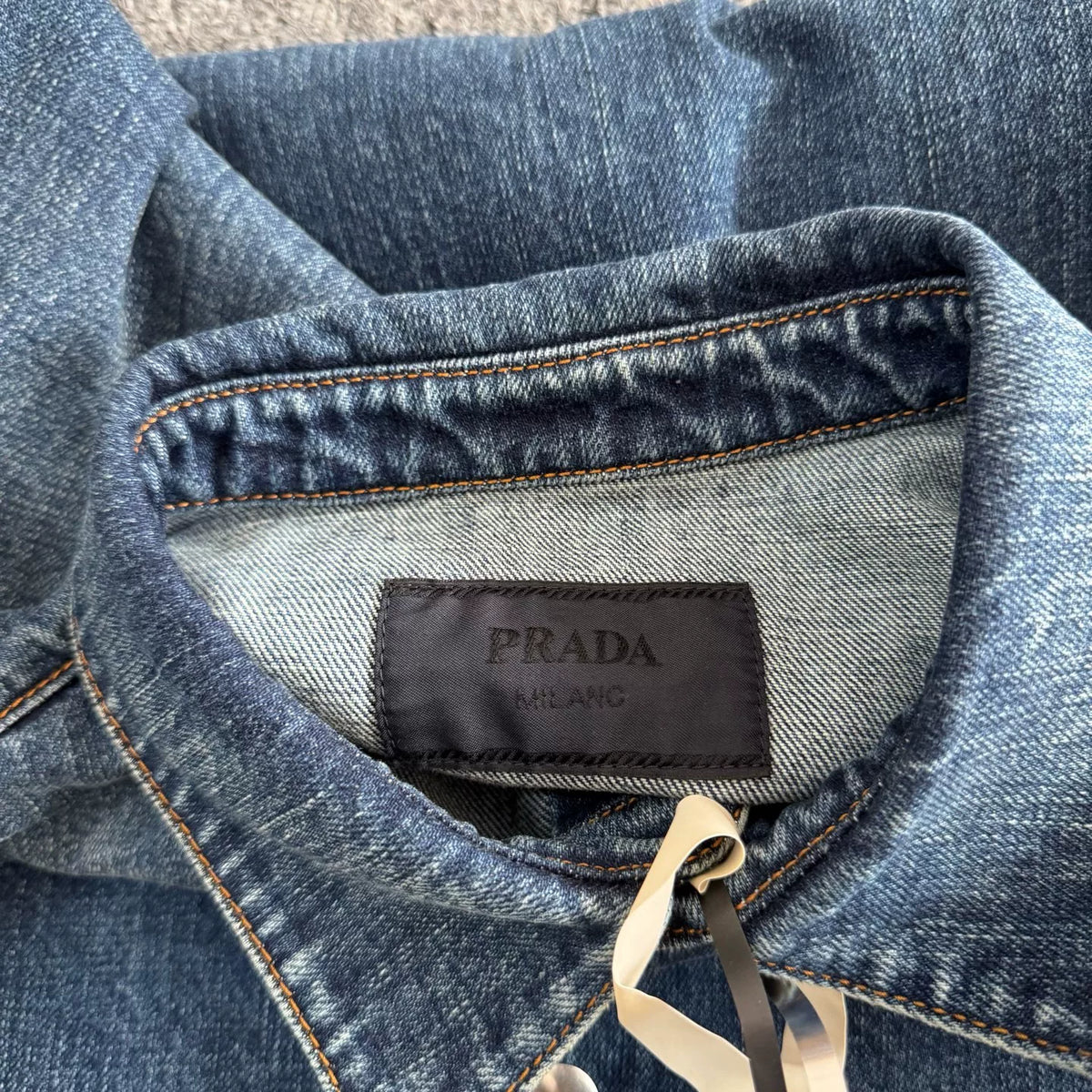 Prada Triangle Logo Pocket Denim Short Sleeve Shirt