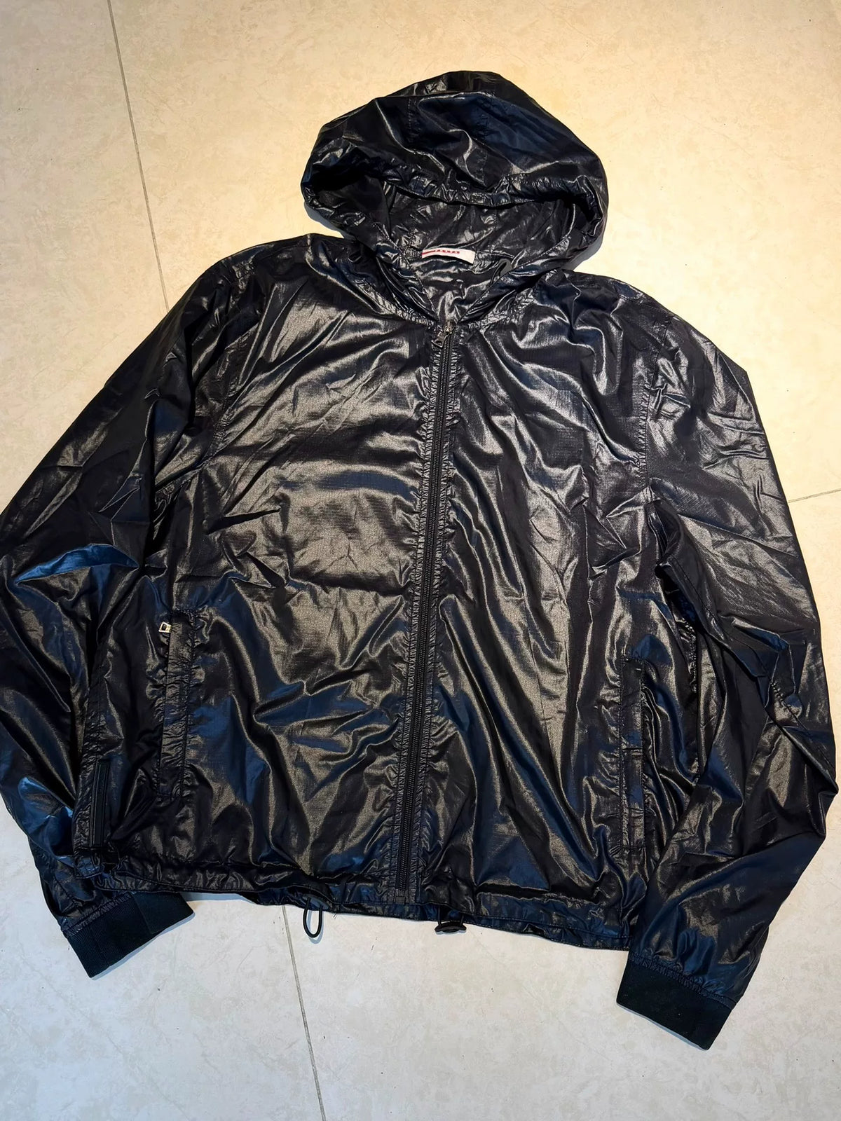 Prada Sports Black Hooded Zip-Up Metal Nylon Jacket