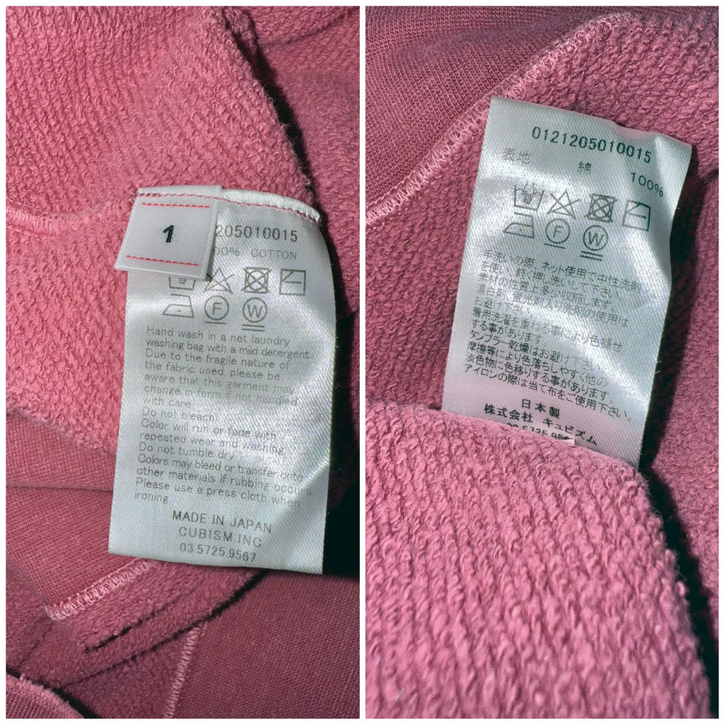 Visvim 21AW Jumbo Sweat 3/4 Sleeve Crash Red Cotton Sweatshirt