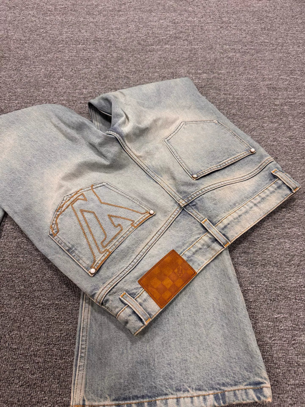 Louis Vuitton SS25 Embroidered Logo Denim Flared Trousers