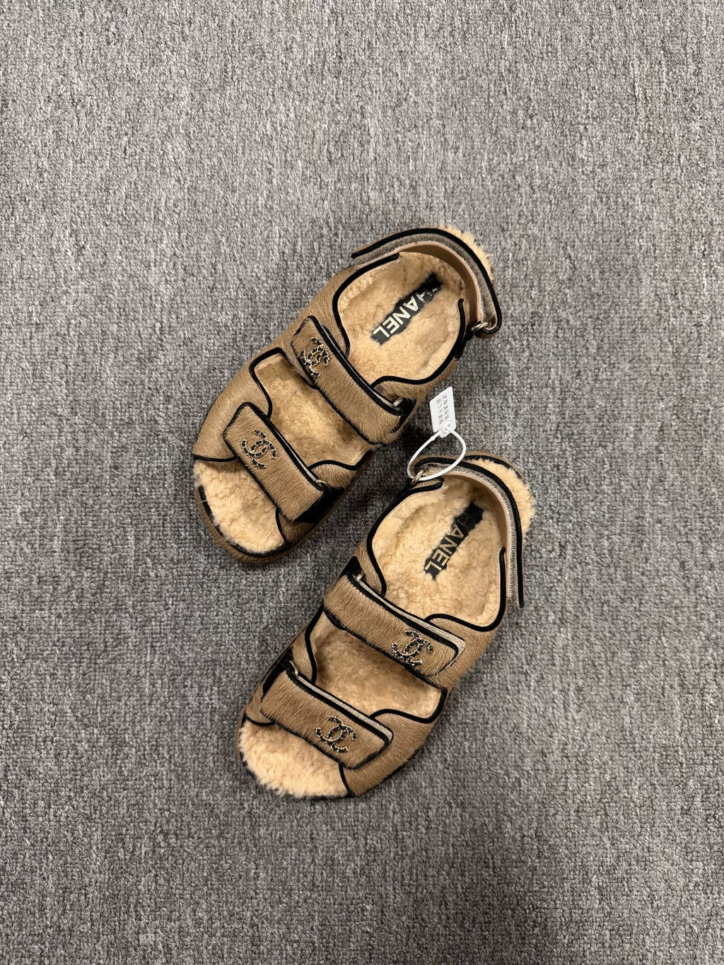 Chanel Milk Tea Horsehide Velcro Sandals