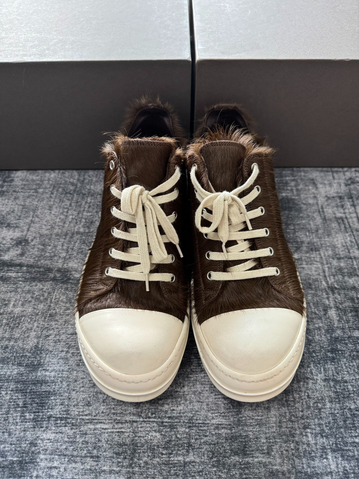 Rick Owens mainline brown horsehair low-top large Converse sneakers