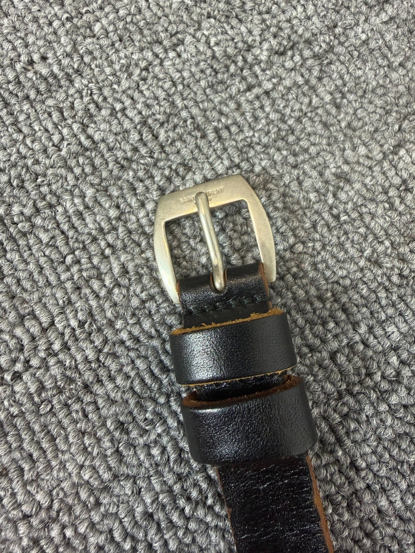 Saint Laurent 16SS Paris Black Brown Retro Silver Buckle Belt